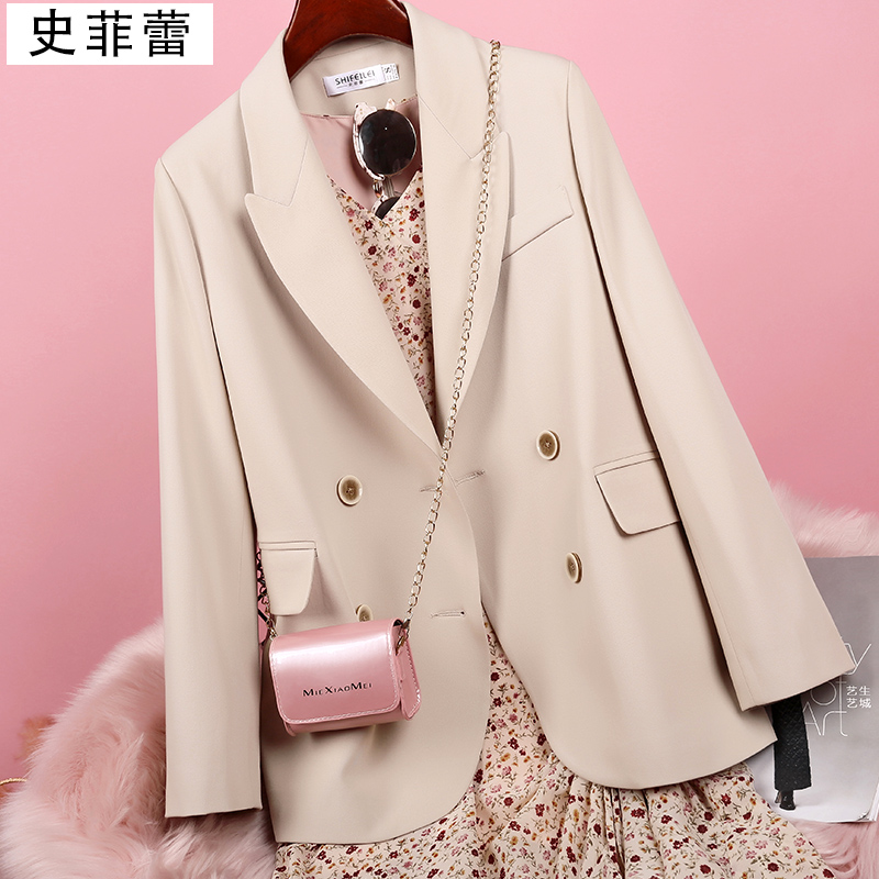 后背开叉米白色休闲百搭小个子西装外套女设计感小众西服上衣春秋