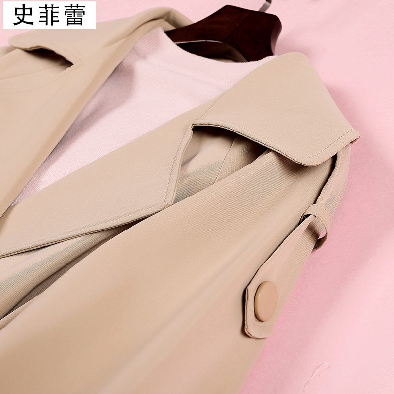 waitmore风衣女中长款小个子2020春秋装新款卡其色西装领外套大衣