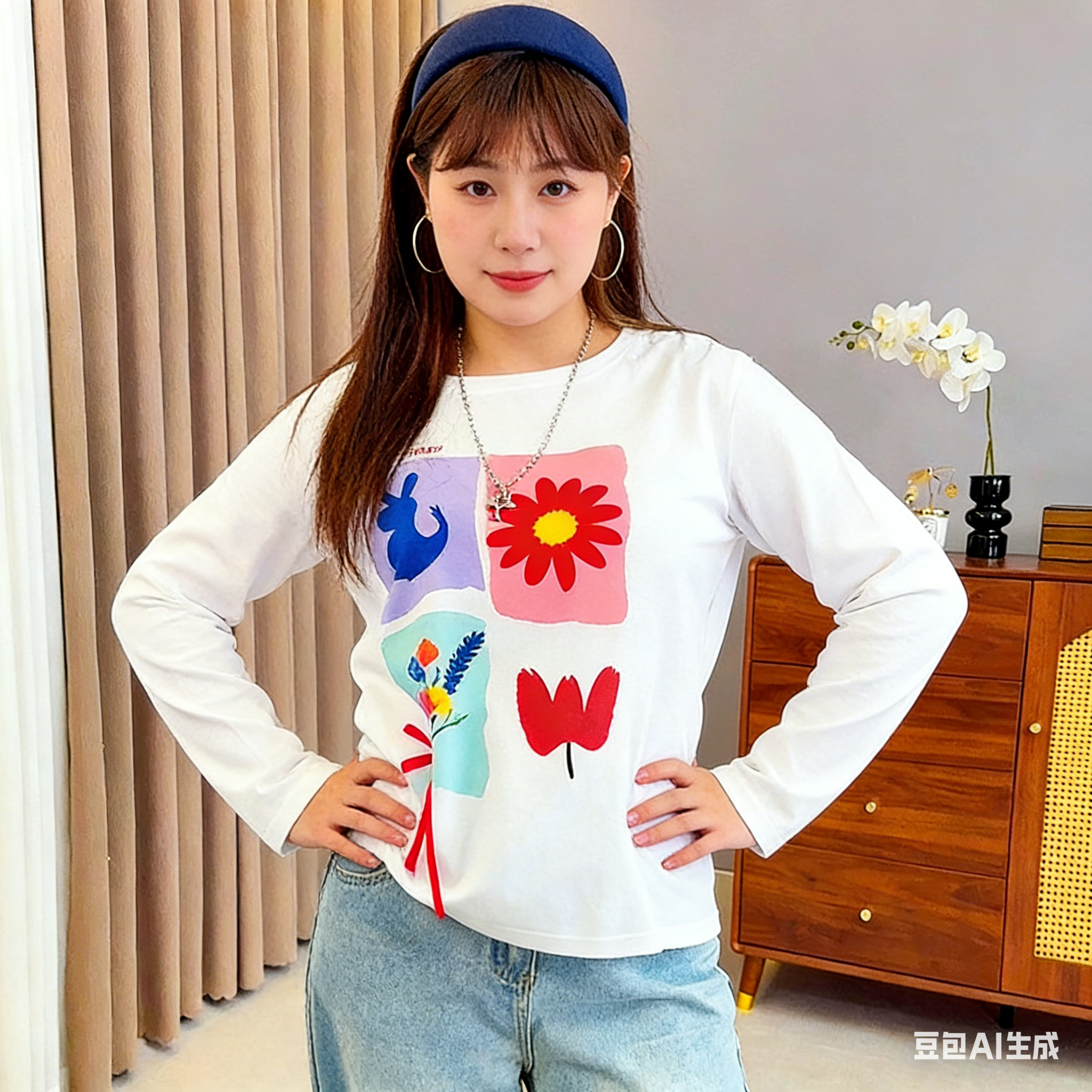 秋冬性感印花卡通学生圆领打底小衫洋气长袖加厚内搭个性时尚女装