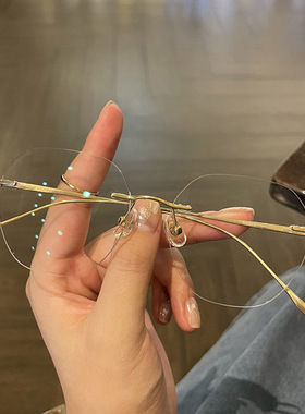 超轻纯钛近视眼镜女可配有度数多边形无框眼睛镜架男18-68032