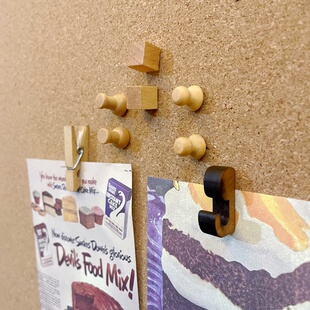 复古木质图钉软木板毛毡板照片墙装饰按钉幼儿园留言板工字钉夹子