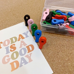 ins立体地标木质工字钉实木图钉软木板地图标注公告栏照片固定