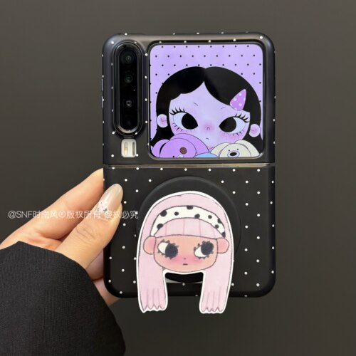 ins甜酷波点女孩磁吸支架适用Pura X华为Pocket2手机壳小米MIXFlip2折叠FindN3Flip三星GalaxyZFlip7/6/5菲林