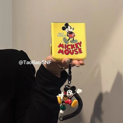 ins英文米奇挂件适用Pura X小米MIXFlip2华为Pocket2手机壳FindN3Flip折叠三星Zflip7/6/5novaFlip荣耀VFlip2