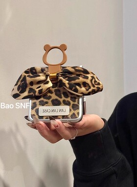 豹纹蝴蝶结小熊指环适用小米MIXFlip华为Pocket 2手机壳novaFlip折叠FindN3Flip皮质三星Zflip6/5/4荣耀VFlip