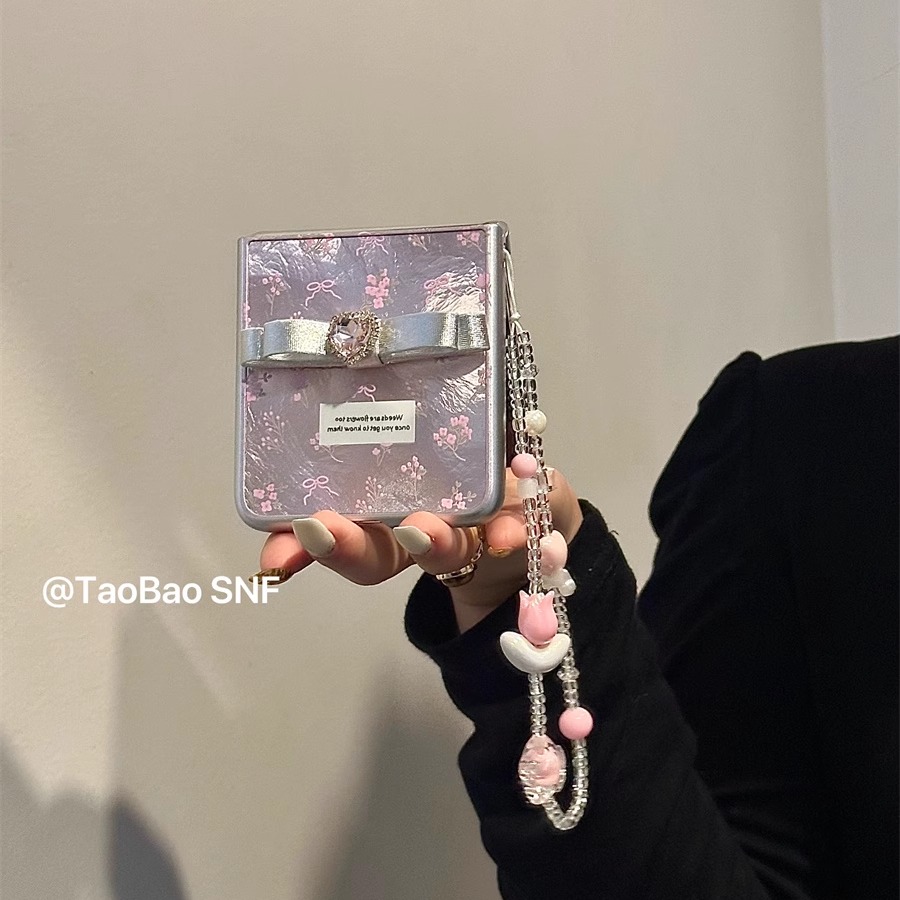 蝴蝶结钻碎花适用Pura X小米MIXFlip2华为Pocket2手机壳FindN3Flip折叠三星Zflip6/5/4手链novaFlip荣耀VFlip