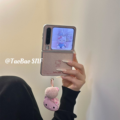 ins滴胶kt猫铃铛适用Pura X华为Pocket2手机壳小米MIXFlip2折叠FindN3Flip三星Zflip7/6/5荣耀VFlip2novaFlip