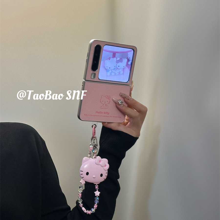 ins秋冬皮质粉kt猫适用Pura X华为Pocket2手机壳小米MIXFlip2折叠FindN3Flip三星Zflip7/6/5nova女荣耀VFlip2