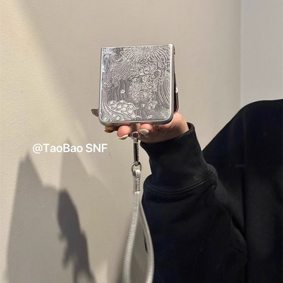 ins复古银刺绣适用Pura X华为Pocket2手机壳FindN3Flip折叠小米MIXFlip2三星Zflip6/5手绳novaFlip/荣耀VFlip