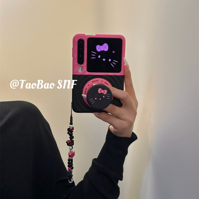 ins玫红拼黑波漾磁吸kt支架适用Pura X华为Pocket2手机壳小米MIXFlip2折叠FindN3Flip三星Zflip6/5/荣耀VFlip