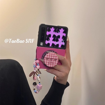 ins拼色格纹磁吸支架适用PuraX华为Pocket2手机壳小米MIXFlip2折叠FindN3Flip三星Zflip6/5novaFlip荣耀VFlip