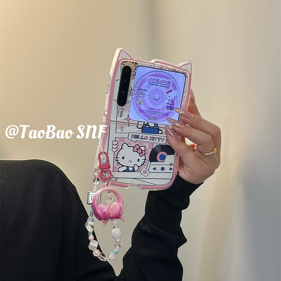 立体猫耳朵kt猫唱片适用Pura X华为Pocket2手机壳小米MIXFlip折叠FindN3Flip三星Zflip7/6/5nova女荣耀VFlip2