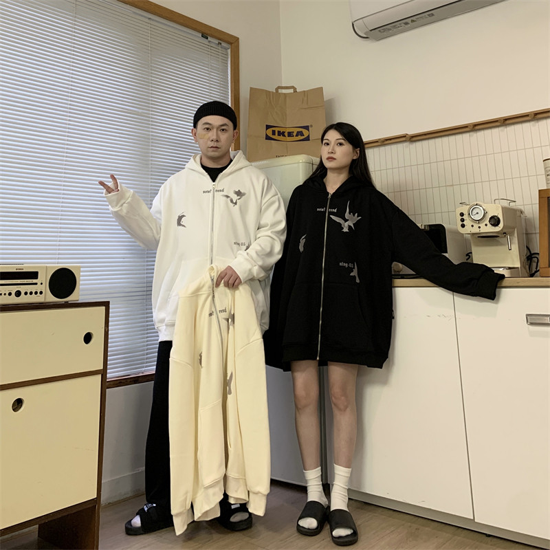 FTR/秋冬上衣外套慵懒风oversize开衫连帽宽松加绒卫衣情侣装男女