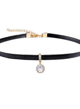 小资情调甜酷黑色PU皮项链