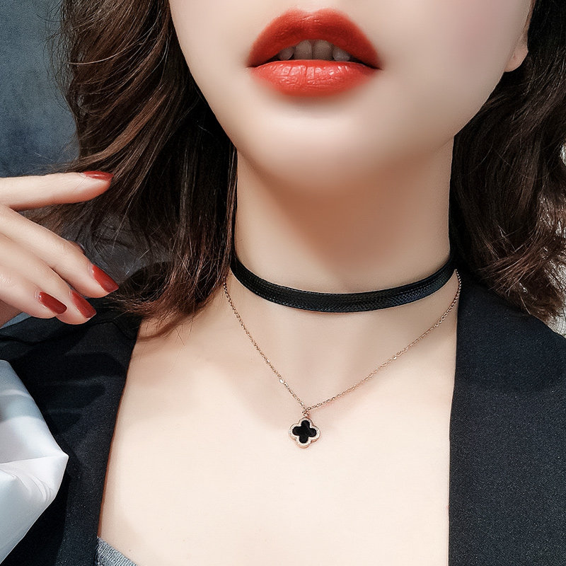 复古choker日系颈带短款皮绳项链女锁骨链ins冷淡风双层脖子饰品