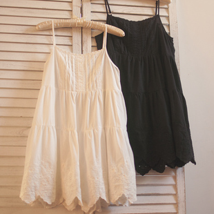 2024新款连衣裙子小清新纯棉刺绣吊带裙宽松打底裙木耳花边裙子仙