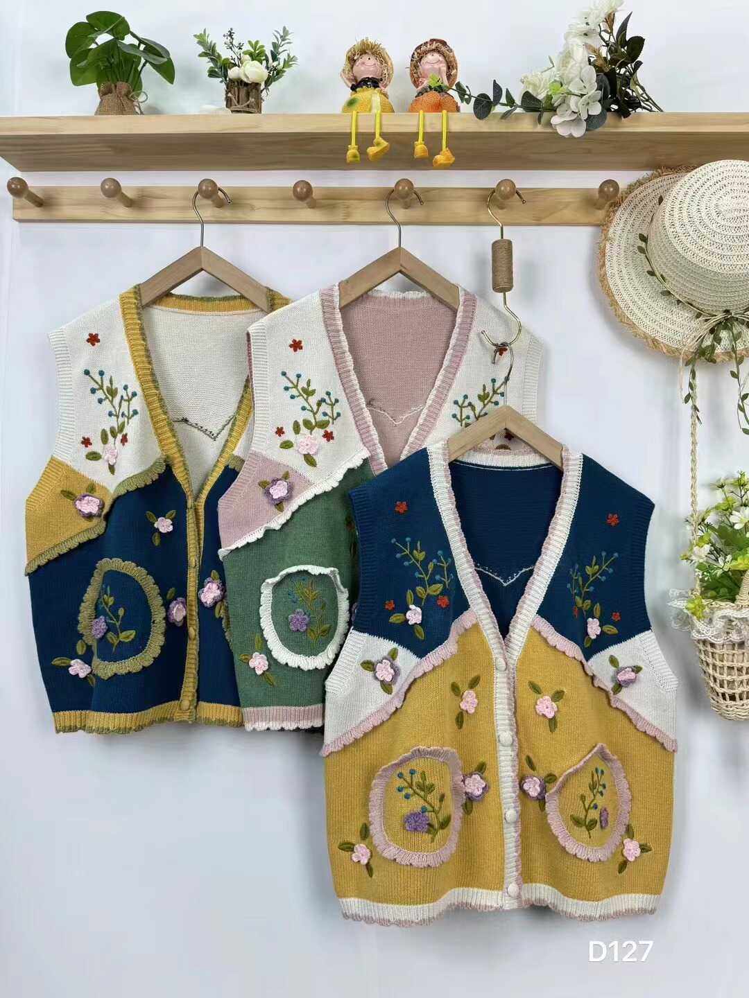 重工刺绣无袖背心小清新开衫