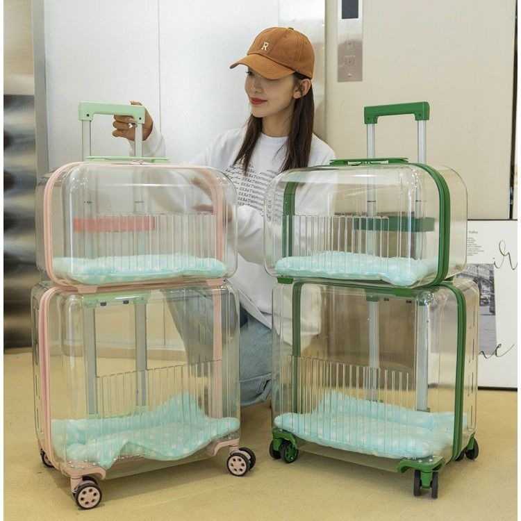 宠物拉杆箱猫包外出便携双层两只猫咪行李箱透明狗狗航空箱小推车