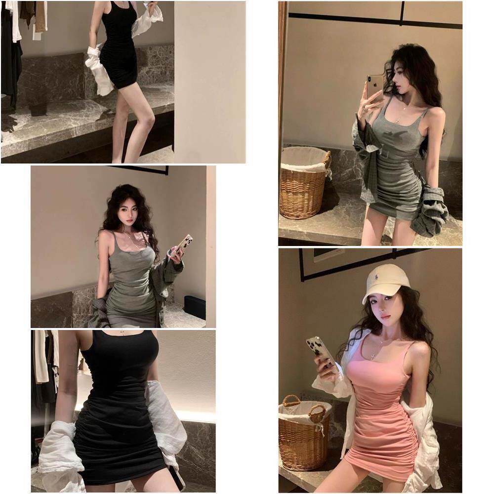 2026新款绝美黑色大码吊带裙女夏外穿性感带胸垫遮肚子显瘦短裙子