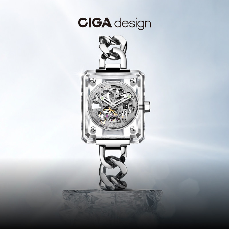 CIGA design玺佳女表系列艺术腕表冰美人水晶表宝石透明机械手表
