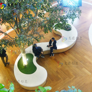 户外商场现代S型玻璃钢树池座椅定制 创意休息区简约花坛坐凳美陈