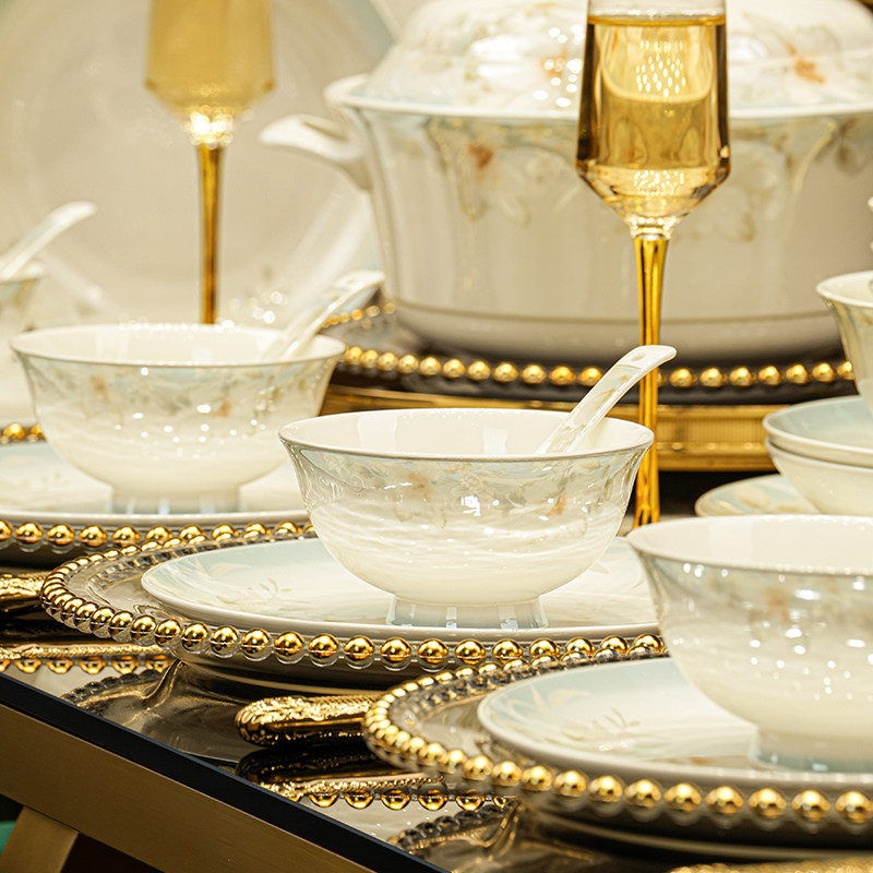 高档景德镇陶瓷餐具套组轻奢高级感乔迁新居骨瓷碗碟盘套装家用,餐饮具,碗,淘宝优惠券,粉丝福利购,淘宝优惠卷