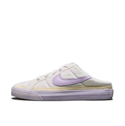 Nike Court Legacy 舒适 防臭防磨包头拖鞋 女款 白紫色
