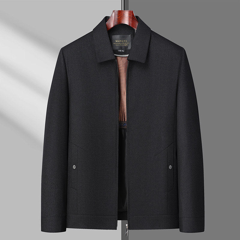 春秋新款中老年男装斜插口袋爷爷夹克外套拉链款宽松爸爸装上衣服