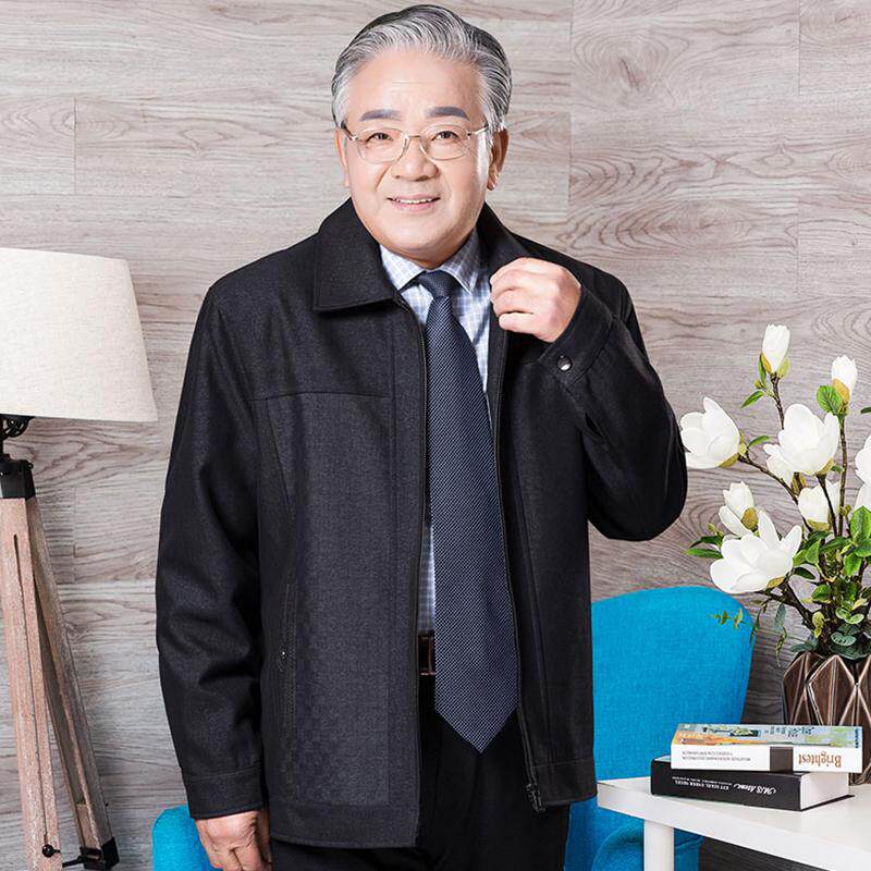 秋季爸爸男外套中年薄款纽扣夹克春装50中老年人60上衣70衣服爷爷
