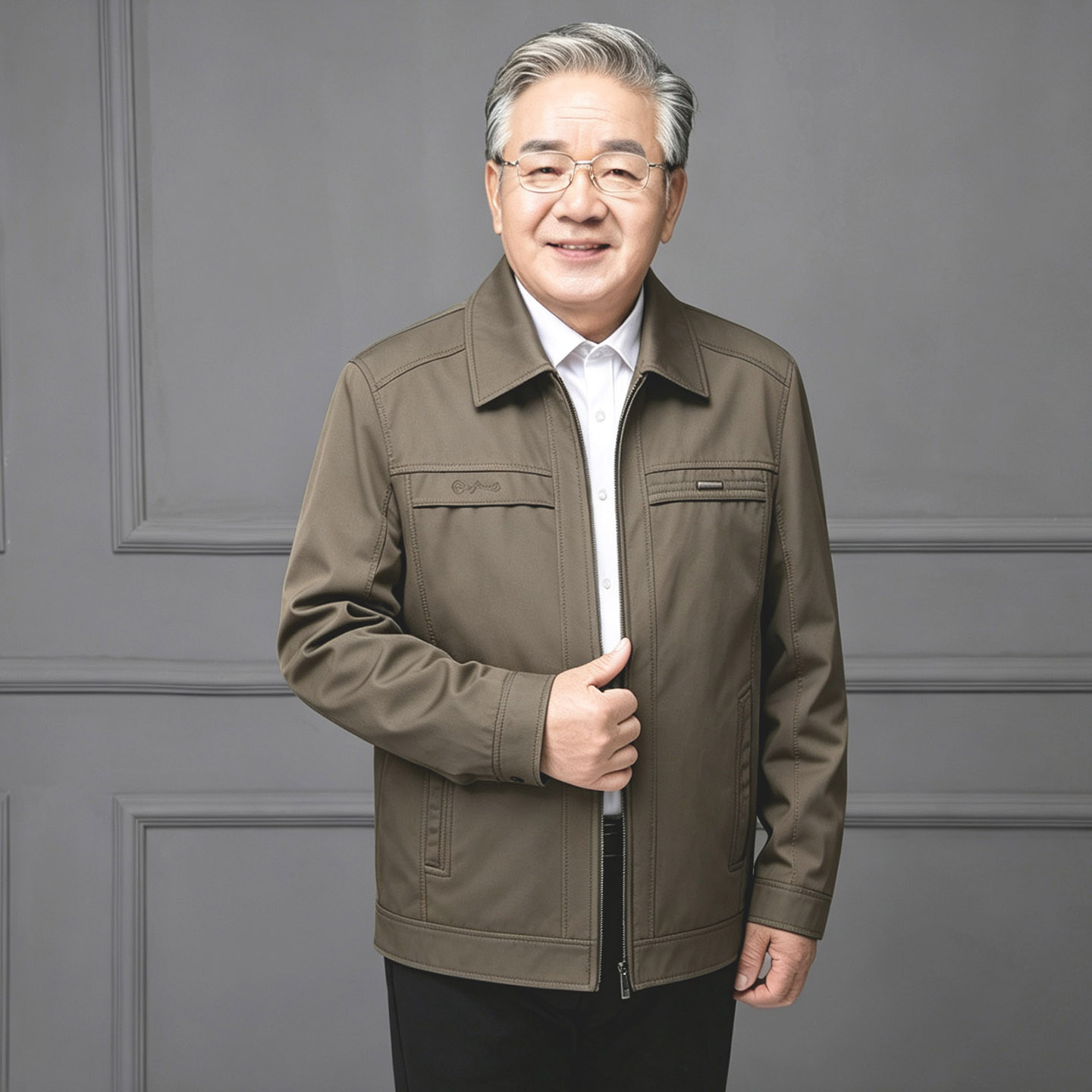春秋薄款爸爸抗皱免烫夹克