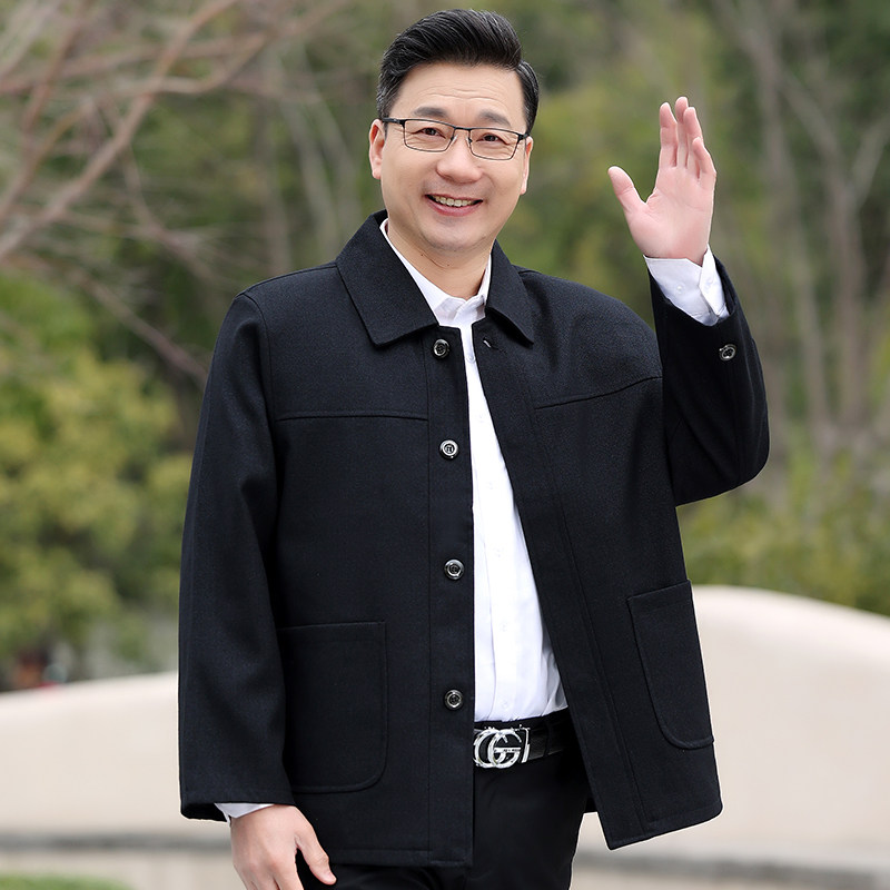 春秋中老年男士加肥加大外套爷爷宽松纽扣夹克衫胖佬翻领薄款上衣