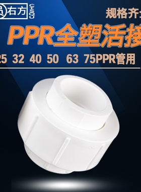 20双头PPR热熔活接全塑接头家用工程水管道配件25/32/40/50/63/75