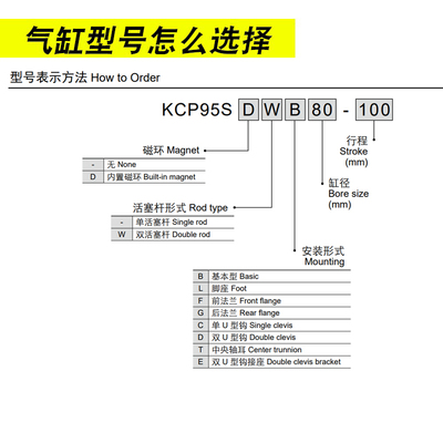 韩国ARK睿客标准型气缸KCP95SDWB/KCP95SWB40/50/63/80-25-50-100