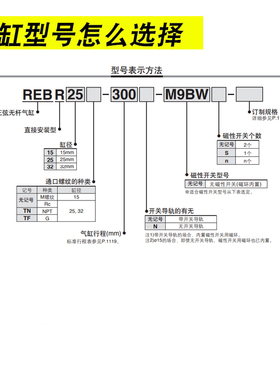 SMC正弦无杆气缸REBR15/25/32-100-150-200-250-300-400-500-1000