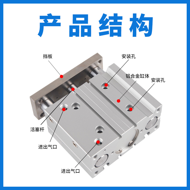 三轴三杆气缸TCM/TCL12X16X20X25X40X50X63X10X75X100X125S