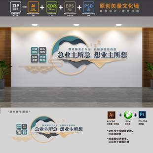小区物业管理处服务中心文化墙红色物业公司背景AI+CDR+PSD设计稿