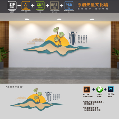 中式廉政清廉党建文化墙企业机关单位廉洁作风建设AI+CDR+PSD素材