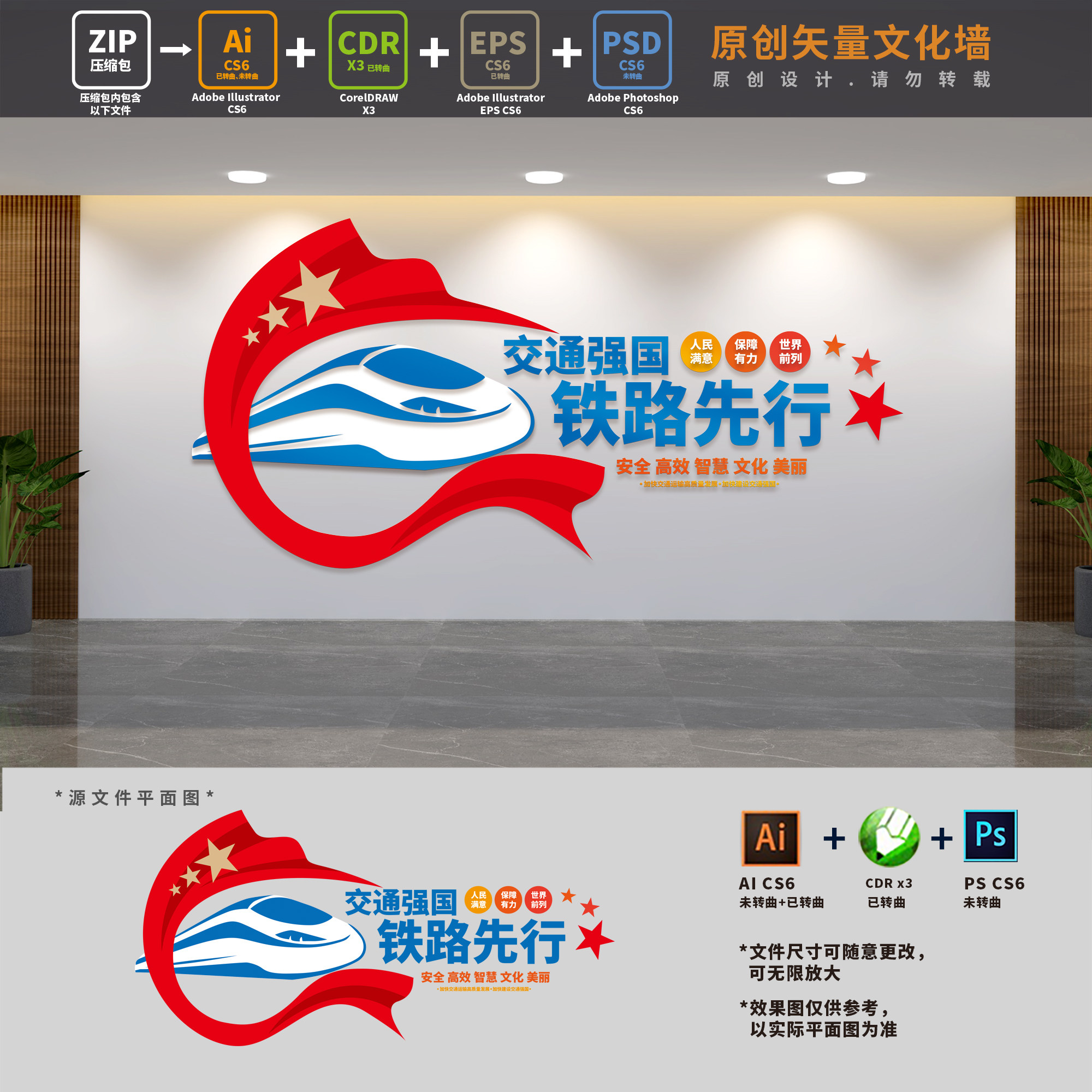 交通强国铁路先行火车站高铁运输高质量发展文化墙ai cdr psd素材