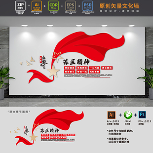 弘扬苏区精神党建文化墙革命老区中国精神背景布置AI+CDR+PSD素材