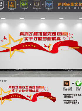 真抓实干党建口号文化墙党员活动室会议室背景形象AI+CDR+PSD素材