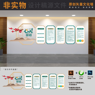 学校心灵驿站制度展板校园心理健康咨询室文化墙AI+CDR+PSD设计稿