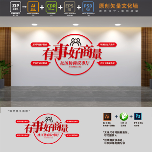 有事好商量民主协商议事厅说事室会议展板文化墙AI+CDR+PSD设计稿
