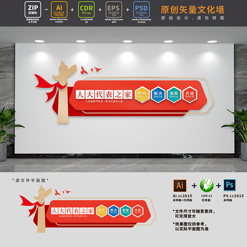 人大代表之家活动室标语文化墙联络站政协背景墙AI+CDR+PSD设计稿