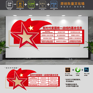新时代爱国统一战线基本任务统战部侨联党建文化墙AI+CDR+PSD素材