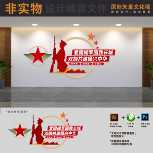 拥军优属拥政爱民双拥共建标语军民团结文化墙AI+CDR+PSD设计素材