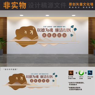 五清医院建设廉洁行医文明从医医生办公室文化墙AI+CDR+PSD设计稿