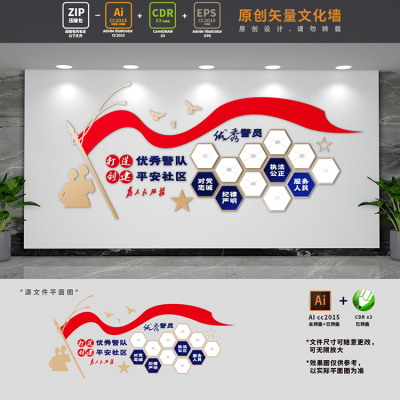 我的警营我的家优秀警员风采照片墙剪影文化墙背景墙AI+CDR设计稿