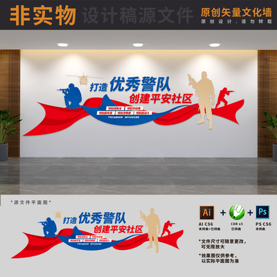 打造优秀警队社区警务室公安派出所五特精神文化墙AI+CDR+PSD素材