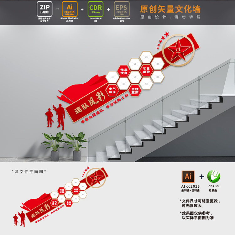 连队风采照片墙部队楼梯楼道布置文化墙军营口号标语背景墙AI+CDR