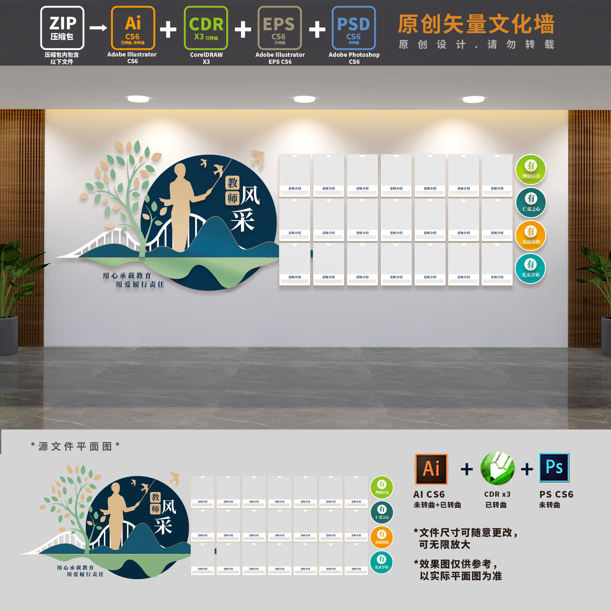 学校教师风采文化墙校园老师简介师资力量照片背景ai cdr psd素材